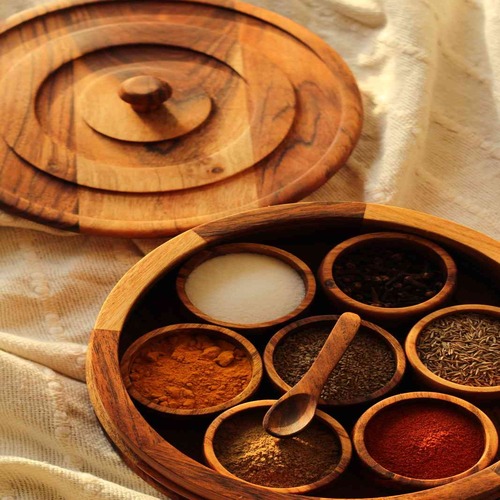 9 Inch RAcacia Wood Spice Box / with 7 Container